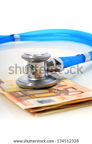 Blue stethoscope is over euro money.