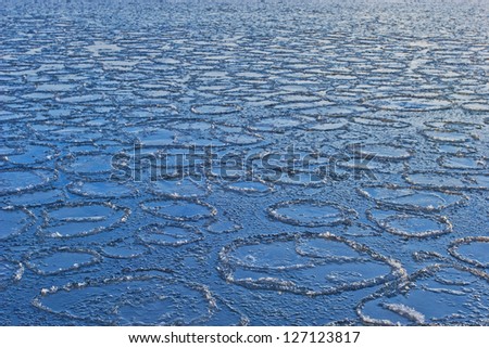 Ice circles on the sea in winter