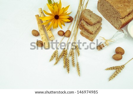 Bread, Wheat, Flower, Walnut, Bread Sticks and Bottle