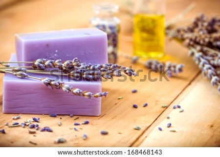 Lavender Soap Arrangement on Wooden table