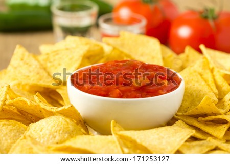 Mexican Nacho Chips And Salsa Dip Arrangement