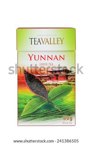 CLUJ-NAPOCA, ROMANIA - JANUARY 2015: Premium loose leaf Yunnan tea is a high end gourmet black tea from China\'s Yunnan Province, the birthplace of tea. Teavalley branded product.