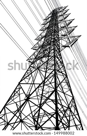 black high voltage tower ,Electric power tower with isolate white background