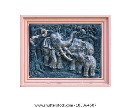 Thai art  elephant carving  pink frame in thai temple