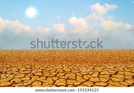 dry cracked soil dirt during drought with blue sky and sun