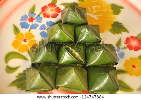 Tradition Thai Dessert Banana leaf wrap on special plate