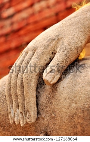 Hand of Buddha at Wat Yai Chaimongkol Temple Ayutthaya  was the old capital of Thailand