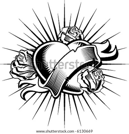 banner tattoo. loving heart, tattoo style