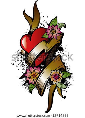 stock vector heart and flowers tattoo design Save to a lightbox 