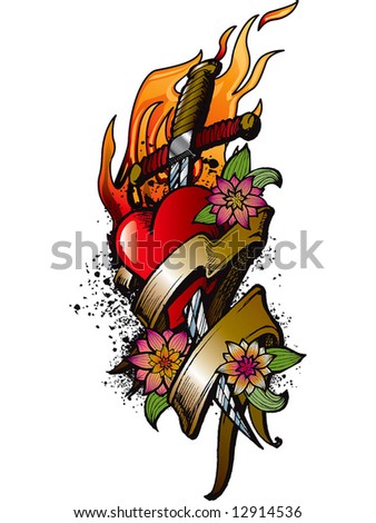 heart tattoo design. and flowers tattoo design