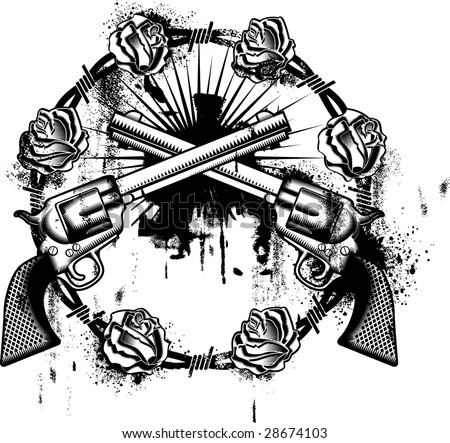stock vector guns emblem whit roses