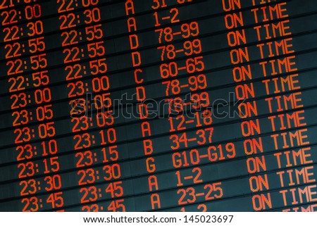Orange led timetable - on time departures from international airport