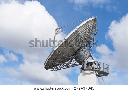 Big radar parabolic radio antenna global telecommunication technology equipment for information data streaming broadcast