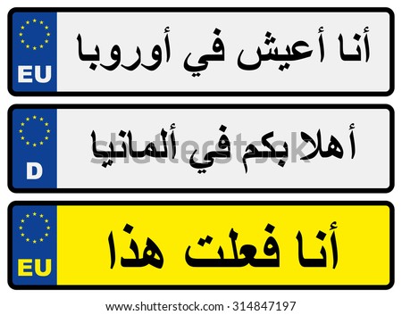 European car number plates with Arabic inscriptions \