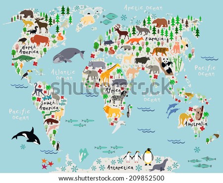 Animal map of the world for children and kids Animal map of the world for children and kids