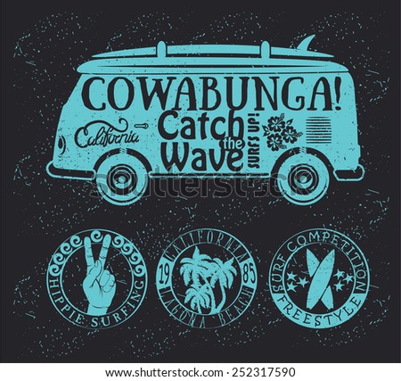 Set of Vintage Surfing Graphics and Emblems Set of Vintage Surfing Graphics and Emblems