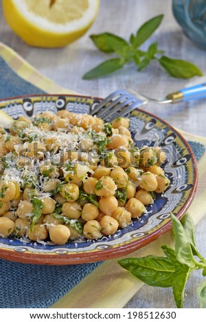 Chickpea salad with lemon, Parmesan cheese and fresh herbs.
