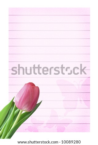 sheet of textured and decorated paper with fresh tulip