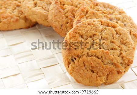 A row of fresh organic oatmeal cookies.