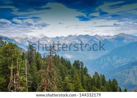 Tall Trees with a view into the distant mountains, taken in the Giant Forest of Sequoia National Park in Tulare County, California. taken in 2007
