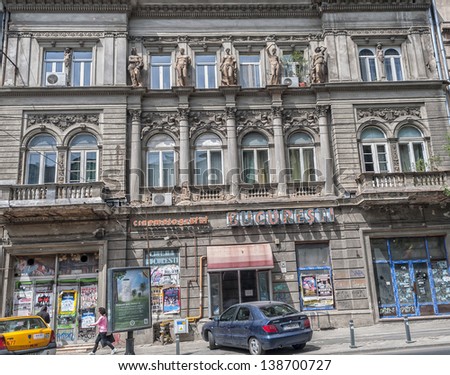 BUCHAREST, ROMANIA - May 09: Cinema Bucuresti facade on May 09, 2013 in Bucharest, Romania. The building of the Cinema Bucuresti is protected by the state.