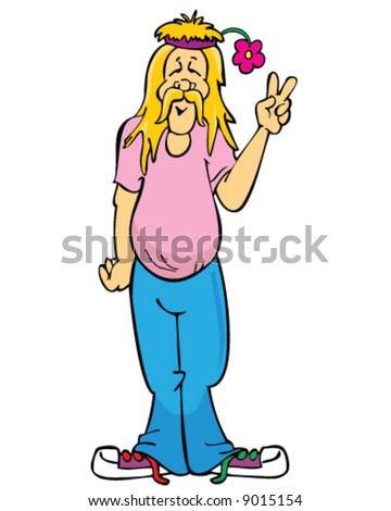 stock vector vector hippie from the 1960s with flower in headband making 