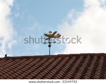 birds playing on an airplane-shaped weather vane