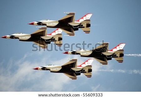 OCEAN CITY, MD - JUNE 5: US Air Force Thunderbirds flying in formation at the Ocean City Air Show June 5, 2010 in Ocean City, Maryland.