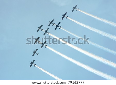 OCEAN CITY, MD - JUNE 11: Team RV, the world’s largest air show team, performs during the annual Ocean City Air Show on June 11, 2011 in Ocean City, Maryland.