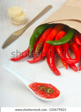 Hot pepper,bread and pepper sauce