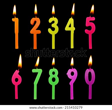 Full set of birthday candles on black background
