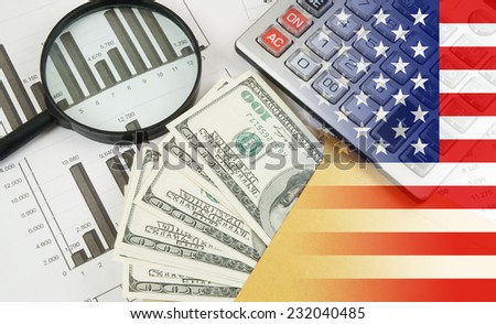Business and profits concept with calculator, money in envelope and documents