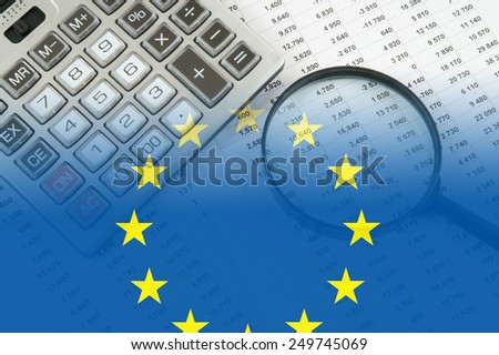 Europe union business concept with calculator and documents
