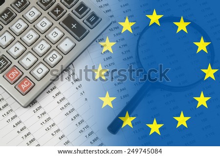 Europe union business concept with calculator and documents