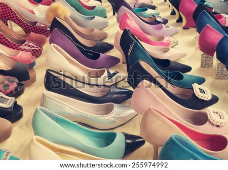 Many shoes at market