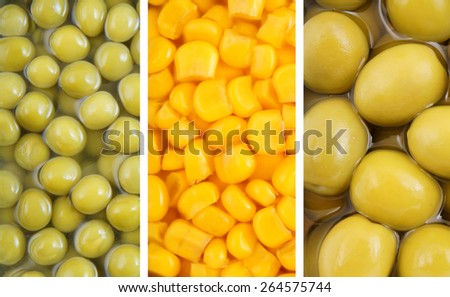 Collage of canned food as background