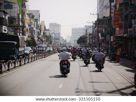 HOCHIMINH CITY - OCTOBER 25, 2015: Road Traffic on October 25, 2015 in Hochiminh City, Vietnam. Hochiminh is the biggest city in Southern of Vietnam.