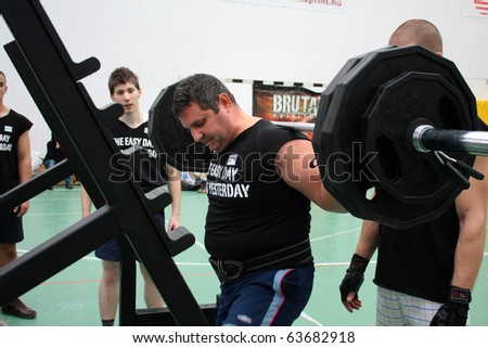 PECS, HUNGARY - OCTOBER 16: Unknown competitor participates in Brutal Challenge Power Lifting Championship  on October 16, 2010 in Pecs, Hungary.