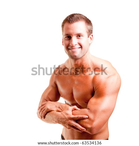 stock photo amateur bodybuilder posing over white background