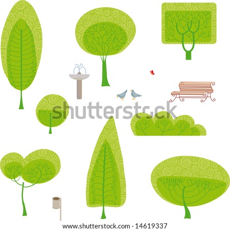Design   Logo on Stock Vector   Park Set  Made Your Own Park Design With A Set Of Trees