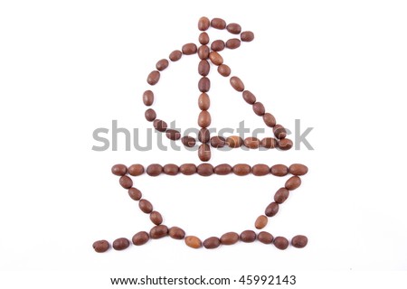 Sail boat made of coffee beans