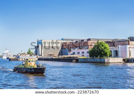 SAINT-PETERSBURG, RUSSIA - JULY 22, 2014:  Admiralty Shipyards a key enterprise of shipbuilding, a centre of conventional submarine building of Russia