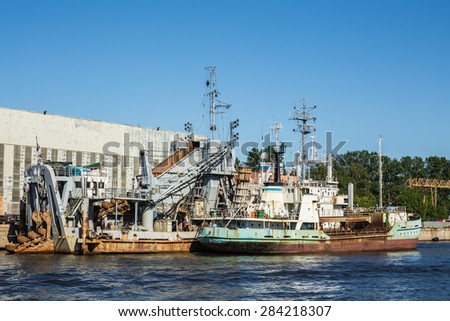 SAINT-PETERSBURG, RUSSIA - JUNE 15, 2014: The dredging vessel \
