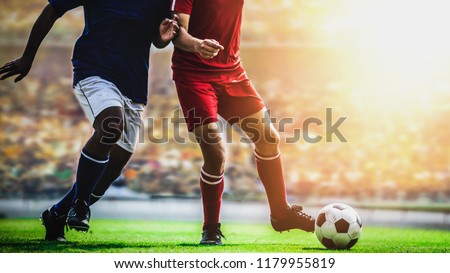 soccer football player red versus blue team competition in the stadium during match