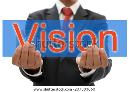 businessman holding vision board banner
