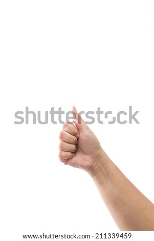 lady hand thump up isolated on white clipping path