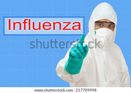 scientist pointing to word influenza