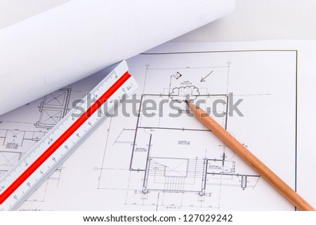 Architectural plan,technical project drawing,Architectur e planning of interiors design on paper,construction plan