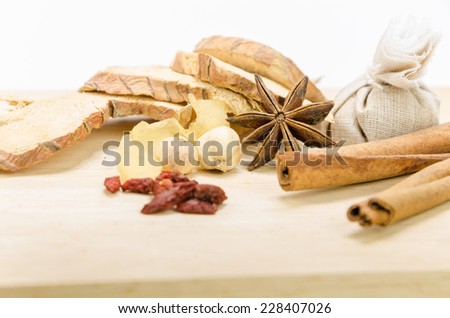 Chinese herbal medicine on wood