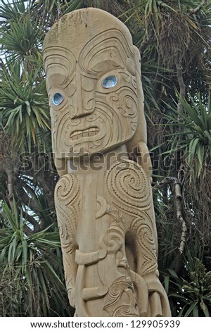 Traditional Maori carving in Victoria Square,Christchurch, Canterbury, New Zealand.